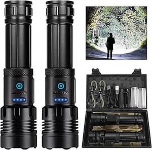 2 Pack Flashlights High Lumens, 1000,000 Lumens Super Bright Rechargeable LED Flashlights, Long Lasting and Water Resistance, Powerful Flashlights with 7 Lighting Modes for Home Camping Hiking