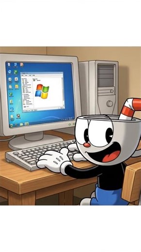#DreamScreenAI CupHead gets windows XP Computer #funny #speemario #animation ￼