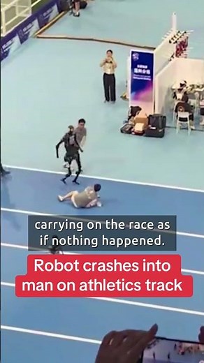 Robot crashes into man on athletics track #themirror #news