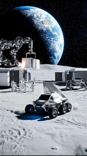Touropia on Instagram: "NASA astronaut team is building a futuristic settlement on the Moon, constructing houses, roads, electricity systems, lunar cars, and planting trees inside bio-domes. The scene looks highly realistic and cinematic. #NASA #MoonBase #LunarColony #MoonConstruction #Astronauts #SpaceLife #FutureCity #SciFiRealism #AIStudio"
