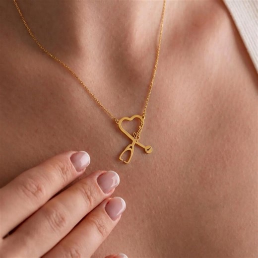 Stethoscope Heart Necklace, Custom Doctor Name Necklace, New Graduate Nurse Gift, Personalized Healthcare Valentine - Etsy