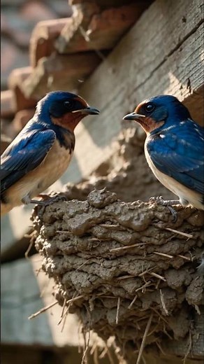 Barn Swallow building its amazing mud nest! 🐦 #nest