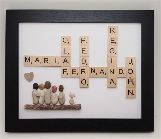 Scrabble Pebble Personalized Custom Family Portrait - Framed Rock Art - Etsy