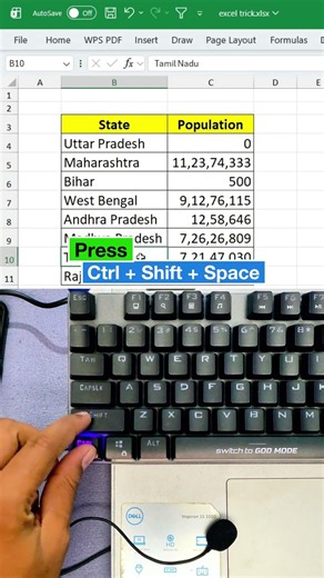 Excel Keyboard Shortcut to Select Entire Row, Column & Data Range Instantly! #Excel #MSExcel #tips
