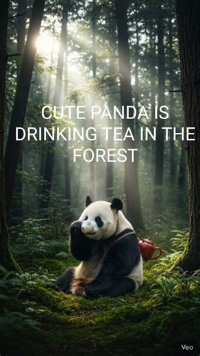 CURE PANDA IS DRINKING TEA IN THE FOREST CREATED BY ME