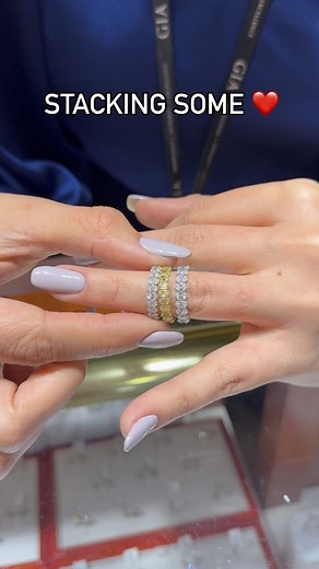 Stacking elegance with eternity bands featuring natural oval-shaped diamonds. The perfect blend of classic white diamonds and vibrant fancy yellow diamonds, creating a timeless look that celebrates love and luxury.🌟🌟💎✨✨💎💛💛💎 🌴 For over 40 years, we’ve been your trusted jeweler, offering a stunning selection of engagement rings, eternity bands, wedding bands, and exquisite gemstone jewelry—plus so much more! 💎✨ Take advantage of our 0% financing options—stop by for details. We’d love to h