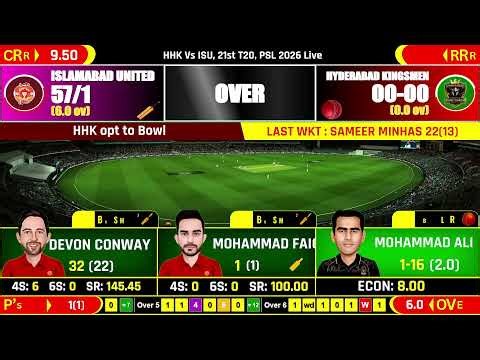 HYderabad Kings vs Islamabad United Live | PSL Live Scorecard & Commentary | Today Match