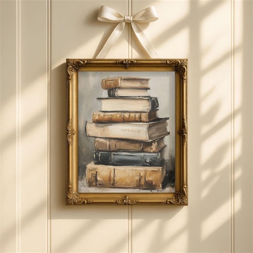 Antique Book Stack Art Print, Vintage Library Wall Decor - Etsy