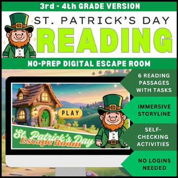St Patrick's Day Reading Comprehension Passage 3rd 4th Grade Digital Escape Room