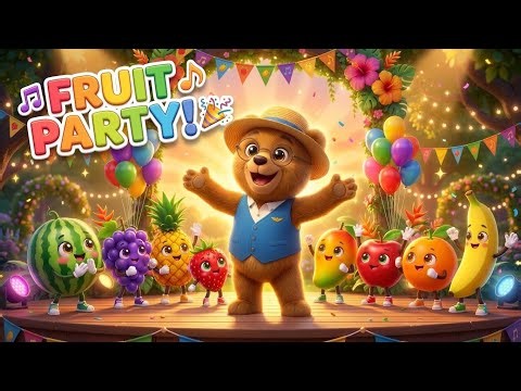 Fruit Dance Party 🥭 | Fun Fruit Song for Kids | Learn Fruits with Teddy | Happy Rhyme Hub