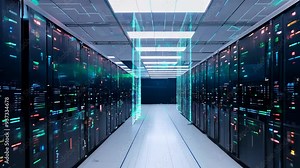 Exploring a modern data center with advanced technology and energy-efficient designs in an innovative urban facility