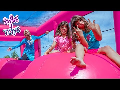 Frozen Elsa Pretend Play with Kate & Lilly in GIANT Inflatable Bounce House!!