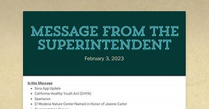 Message from the Superintendent