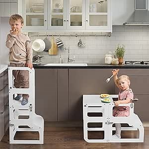 WishaLife Toddler Kitchen Stool Helper Foldable, Kids Kitchen Step Stool, Toddler Standing Tower, Toddler Kitchen Tower, Toddler Stool for Kitchen, Kitchen Stool for Toddlers 1-3 Year Old Boys Girls
