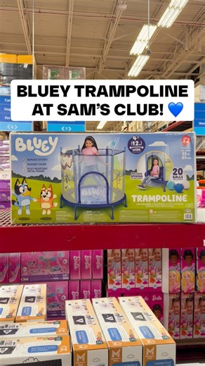🐾 Bluey fans, this one’s at Sam’s Club! A 4-ft trampoline with a bungee system, padded cover, and even 20 play balls 🎈 Perfect indoor fun for ages 3–6 who can’t get enough of Bluey & Bingo! #SamsClub #Bluey #KidsFun | Sam's Club Favorites