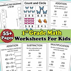 1st Grade Math Worksheets 58 Page | Comprehensive Kids Math Practice Page | Number Worksheet 1st Grade Plus Minus Math Digital Book A4 Pages - Etsy
