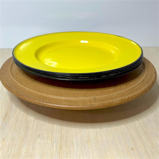 Vintage Huta Silesia Enamelware Plates (set of 4) - Retro Sunflower Yellow - Etsy