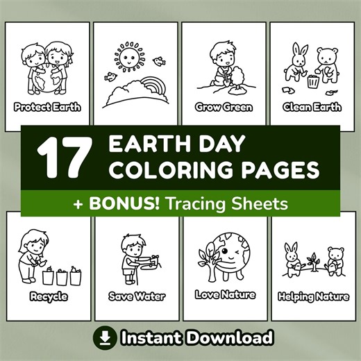 Earth Day Coloring Pages for Kids Printable Activity Book Coloring Bundle - Etsy