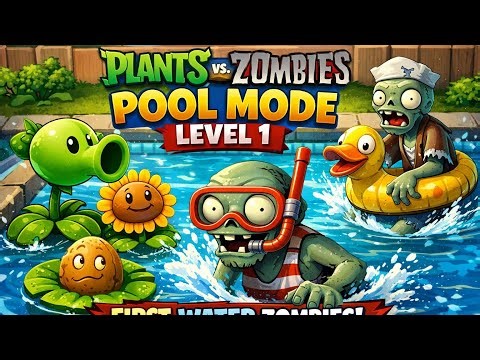 Plants vs Zombies POOL MODE Level 1 FULL Gameplay 🌊 | First Water Zombies!