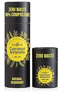 Natural Deodorant Stick Set, Aluminum Free & Zero Waste Deodorant with Full & Travel Size, Coconut & Vanilla, for Women & Men, Vegan & Cruelty Free, Plastic Free & Eco Friendly (Total 3.6oz)
