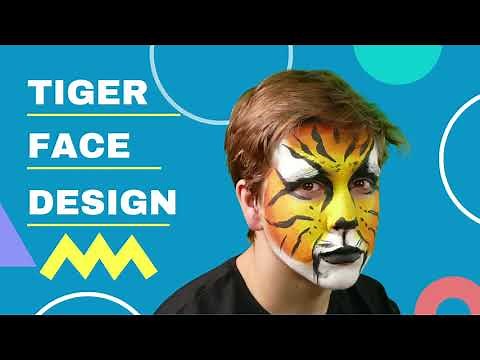 Step-byStep how to face paint a tiger design using Derivan Face and body paints tutorial