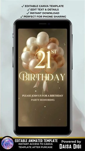 Gold Beige 21st Birthday Invitation Video | Elegant Canva Animated Invite