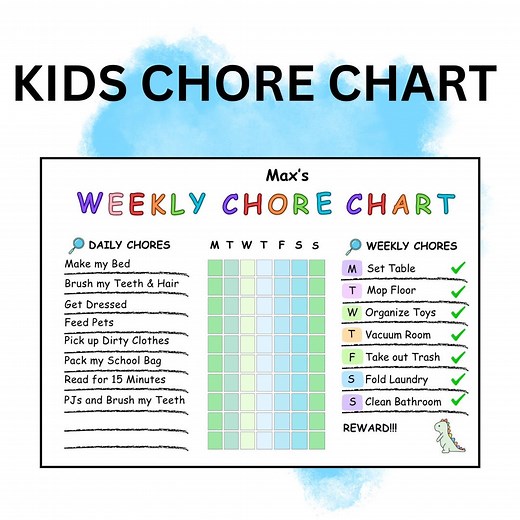 Printable Kid Chore Chart With Dinosaur | Kids Daily Weekly Responsibility Chart | Cleaning Schedule | Reward Ticket Included| Editable PDF - Etsy