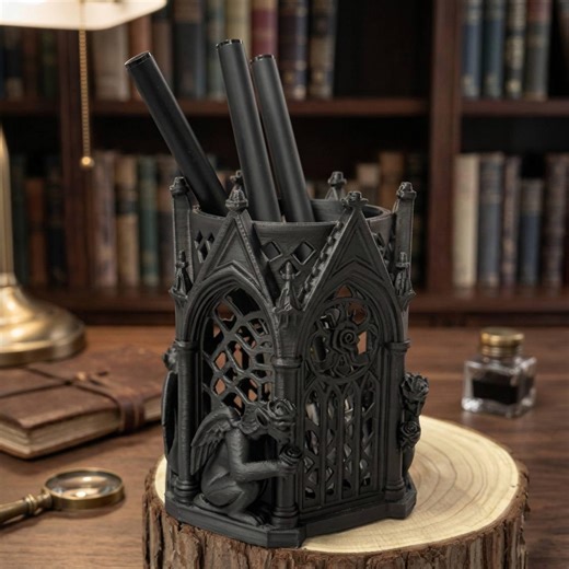Gothic Gargoyle Pencil Holder, Dark Academia Cathedral Desk Decor, 3D Printed Medieval Organize - Etsy