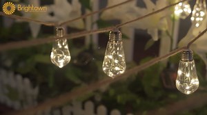 Brightown 30FT Solar String Lights Outdoor with 15 Shatterproof Bulbs, 8 Light Modes Vintage Hemp Rope LED Patio Lights, Waterproof Hanging Lights for Porch Garden Café Bistro Decor, Warm White