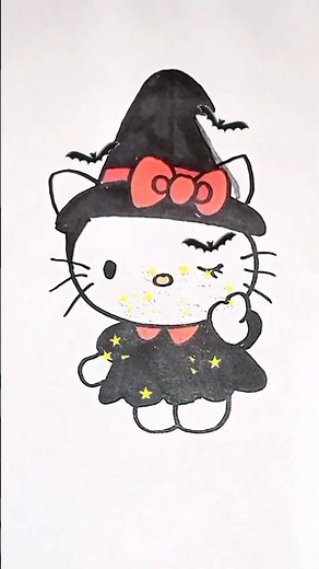 How to draw Halloween Hello Kitty 🐈 Step by step drawing for kids #shorts