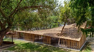 Bamboo pavilion by AtArchitecture references traditional Indian handlooms