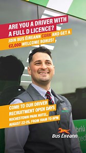 Calling drivers with full D licences – move to Bus Éireann in Cork for a €2,000 Welcome Bonus! It’s a full-time, well-paid job with pension, career opportunities and travel, canteen & medical subsidies. visit careers.buseireann.ie for more information and apply today. | Bus Éireann | Facebook