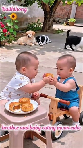 brother and baby eating moon cake #shots #shortvideo #viralvideo