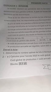 Corrigé gestion partie 1 | Bac Eco 2025