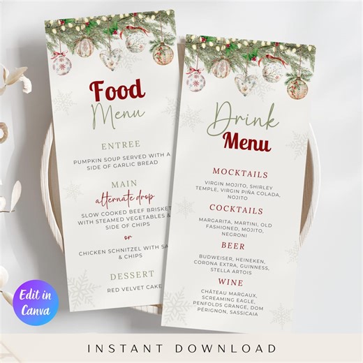 Christmas Party Food & Drink Menu Template, Editable Holiday Menu, Printable Christmas Menu Card, Friendsmas Party, Instant Download - Etsy