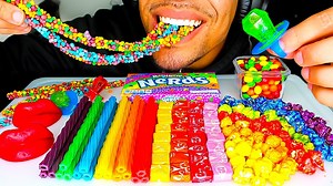 50K views · 864 reactions | ASMR RAINBOW CANDY NERD ROPE RAINBOW TWIZZLERS SKITTLES RAINBOW POPCORN WAX LIPS MUKBANG EATING SOUNDS JERRY NO TALKING | The LaVigne Life | Facebook