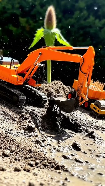 Toy Excavator Digs Mud & Loads Truck! 🚜 Mini Construction Fun