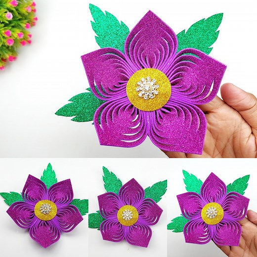 169K views · 921 reactions | Easy & beautiful flower making tutorial for home decoration. DIY glitter foam sheet crafts idea #manualidades | Creative Art & Craft Ideas | Facebook