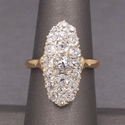 Antique Victorian Old Mine Cut Diamond Cluster Ring in 14k Yellow Gold - Etsy