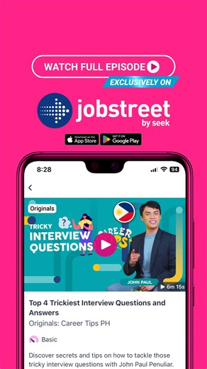 7K views · 13 reactions | Hey jobseekers, we get it—those tough interview questions can really throw you for a loop, right? But don't sweat it, preparation is key. If you're scratching your head over these questions, we've got some tricks up our sleeve to help you out. Find all these tips only on Career Hub in the Jobstreet app! https://bit.ly/49SF3Oy | Jobstreet Philippines | Facebook