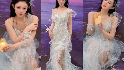 清冷仙气的冰蓝人鱼姬🫧邂逅深海梦幻蓝调，仿佛深海🌊而来的人鱼公主 浅蓝色的轻纱漾起仙气浪漫