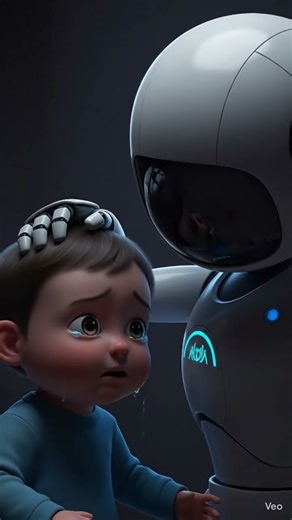 A crying baby talking to a robot #ai #robot #friendship #viral #babychild babychild