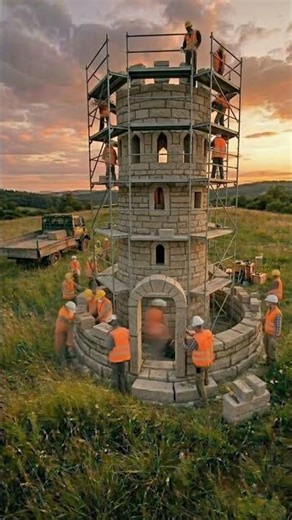 9 Workers Built This Lighthouse by HAND?! 😱🧱 #shorts #construction #viral