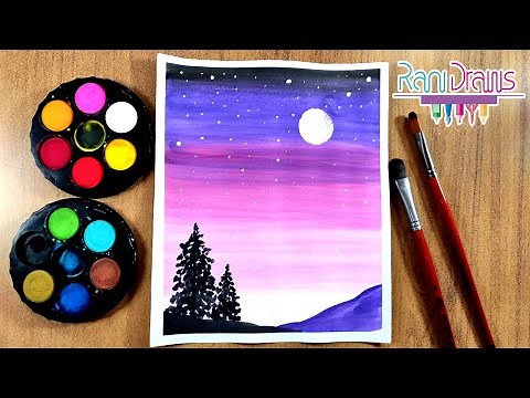 How to paint easy NIGHT LANDSCAPE with WATERCOLOR