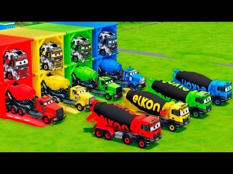 COLORS OF CARS - TRANSPORTING AND CHANGING COLORS OF POLICE CARS WITH BIG TRUCKS
