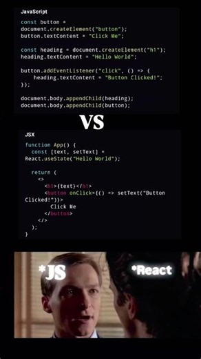 JavaScript vs React: Same Output, Different Code Size! #JavaScript #react #programming #coding