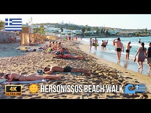 Hersonissos Beach Walk, Crete Greece 4K – Relaxing Coastal Tour