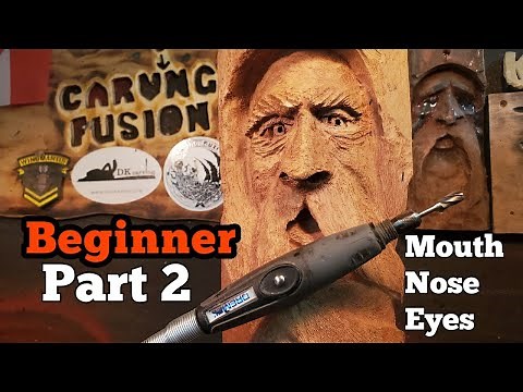 Beginner Dremel wood carving a Wood Spirit Part 2. Mouth, Eye's, Nose.