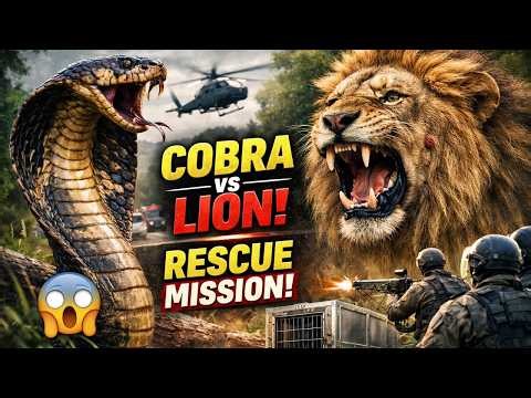 Cobra Attacks Lion Near US Roadside Jungle😱Dramatic Wildlife Rescue Mission Realistic Animal Battle