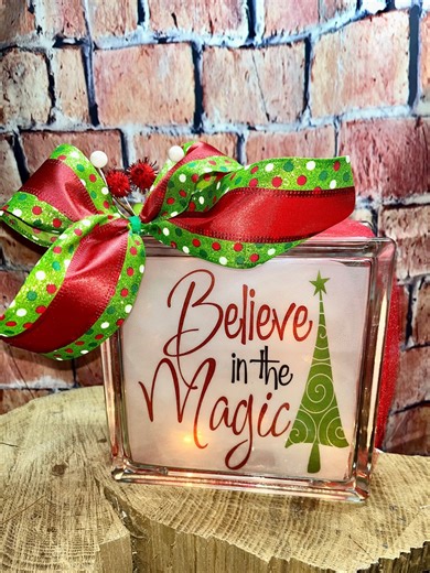 Believe in the Magic Lighted Glass Block, Christmas Decor - Etsy